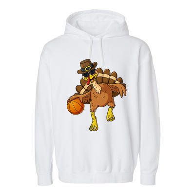 Thanksgiving Turkey Basketball Player Funny Boys Girls Gift Garment-Dyed Fleece Hoodie