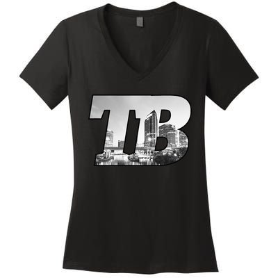 TB Tampa Bay City Skyline Of Tampa Bay Florida Women's V-Neck T-Shirt