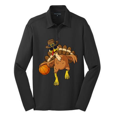 Thanksgiving Turkey Basketball Player Funny Boys Girls Gift Silk Touch Performance Long Sleeve Polo