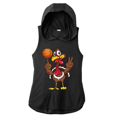 Thanksgiving Turkey Basketball Player Funny Gift Ladies PosiCharge Tri-Blend Wicking Draft Hoodie Tank