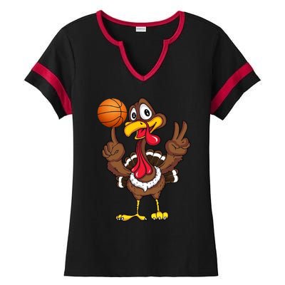 Thanksgiving Turkey Basketball Player Funny Gift Ladies Halftime Notch Neck Tee