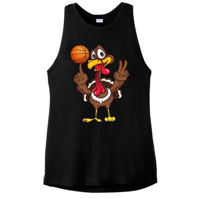 Thanksgiving Turkey Basketball Player Funny Gift Ladies PosiCharge Tri-Blend Wicking Tank