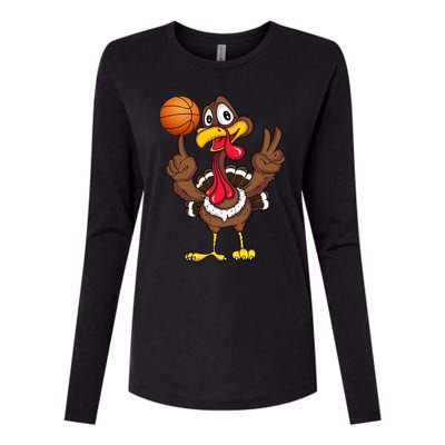 Thanksgiving Turkey Basketball Player Funny Gift Womens Cotton Relaxed Long Sleeve T-Shirt