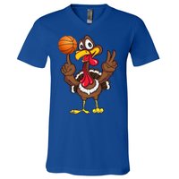 Thanksgiving Turkey Basketball Player Funny Gift V-Neck T-Shirt