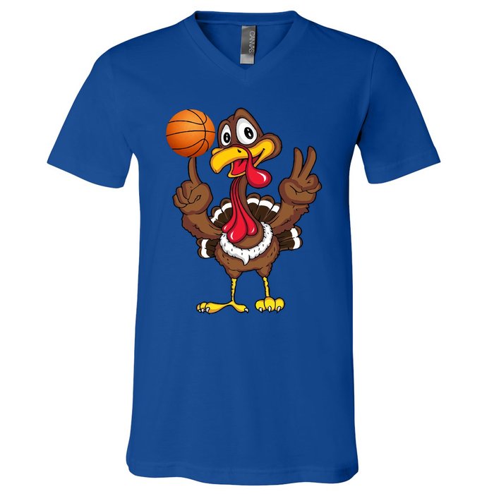 Thanksgiving Turkey Basketball Player Funny Gift V-Neck T-Shirt