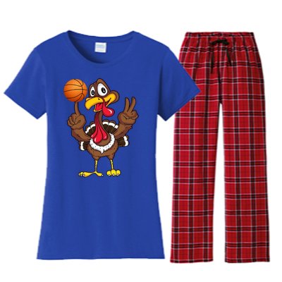 Thanksgiving Turkey Basketball Player Funny Gift Women's Flannel Pajama Set