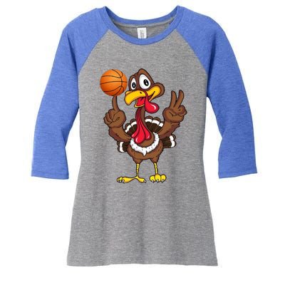 Thanksgiving Turkey Basketball Player Funny Gift Women's Tri-Blend 3/4-Sleeve Raglan Shirt