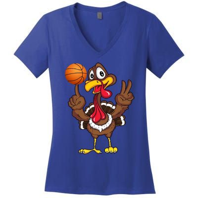 Thanksgiving Turkey Basketball Player Funny Gift Women's V-Neck T-Shirt