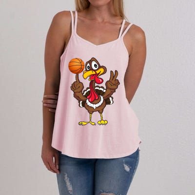 Thanksgiving Turkey Basketball Player Funny Gift Women's Strappy Tank