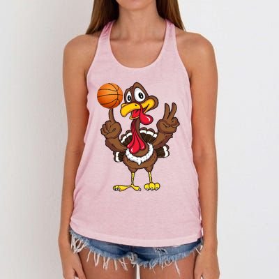 Thanksgiving Turkey Basketball Player Funny Gift Women's Knotted Racerback Tank