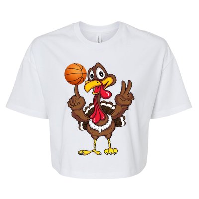 Thanksgiving Turkey Basketball Player Funny Gift Bella+Canvas Jersey Crop Tee