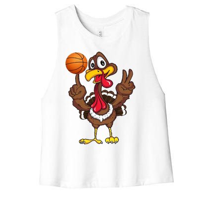 Thanksgiving Turkey Basketball Player Funny Gift Women's Racerback Cropped Tank