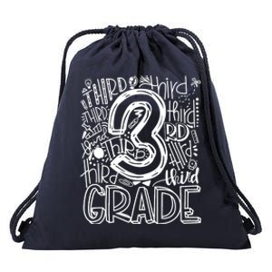 Team Teacher Back To School 3rd Third Grade Typography Drawstring Bag