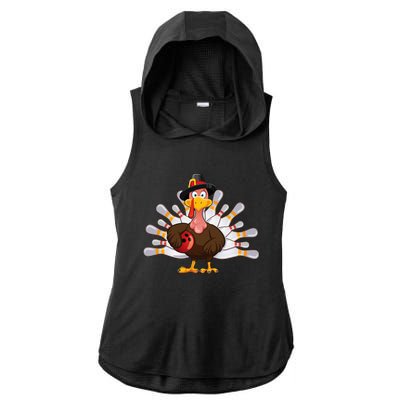 Thanksgiving Turkey Bowling Pin Team Match Ladies PosiCharge Tri-Blend Wicking Draft Hoodie Tank