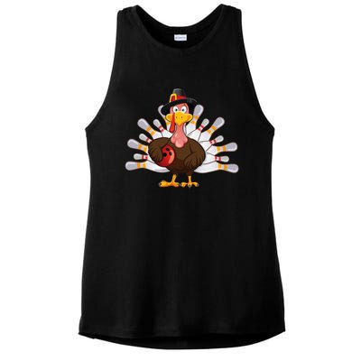 Thanksgiving Turkey Bowling Pin Team Match Ladies PosiCharge Tri-Blend Wicking Tank