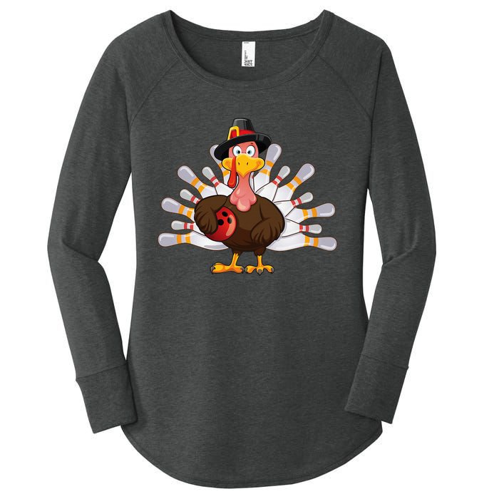 Thanksgiving Turkey Bowling Pin Team Match Women's Perfect Tri Tunic Long Sleeve Shirt