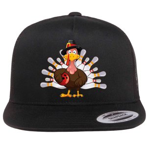 Thanksgiving Turkey Bowling Pin Team Match Flat Bill Trucker Hat