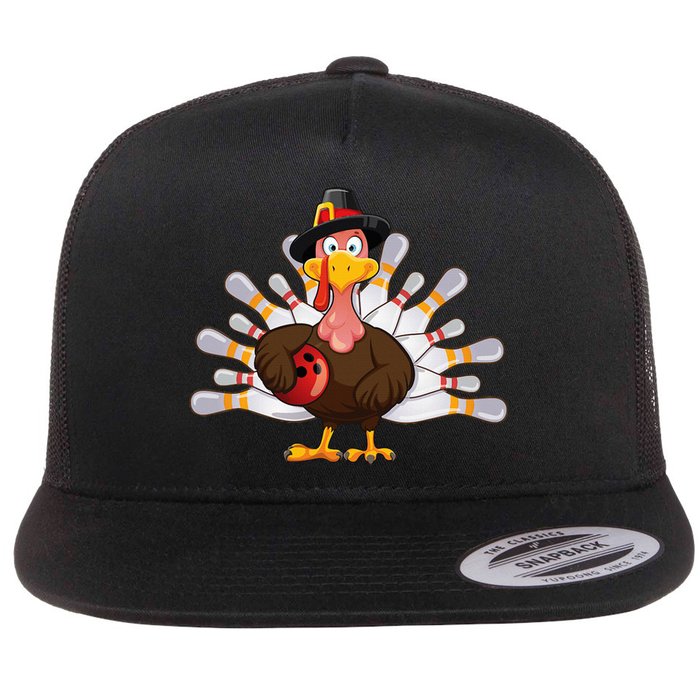 Thanksgiving Turkey Bowling Pin Team Match Flat Bill Trucker Hat