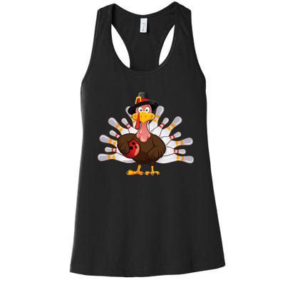 Thanksgiving Turkey Bowling Pin Team Match Women's Racerback Tank