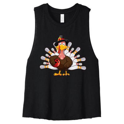 Thanksgiving Turkey Bowling Pin Team Match Women's Racerback Cropped Tank