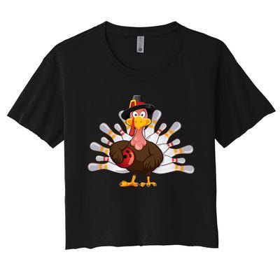 Thanksgiving Turkey Bowling Pin Team Match Women's Crop Top Tee