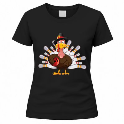 Thanksgiving Turkey Bowling Pin Team Match Women's T-Shirt