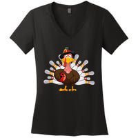 Thanksgiving Turkey Bowling Pin Team Match Women's V-Neck T-Shirt