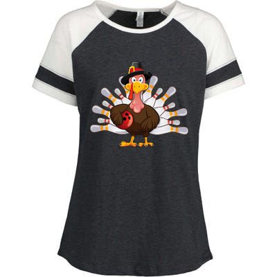 Thanksgiving Turkey Bowling Pin Team Match Enza Ladies Jersey Colorblock Tee