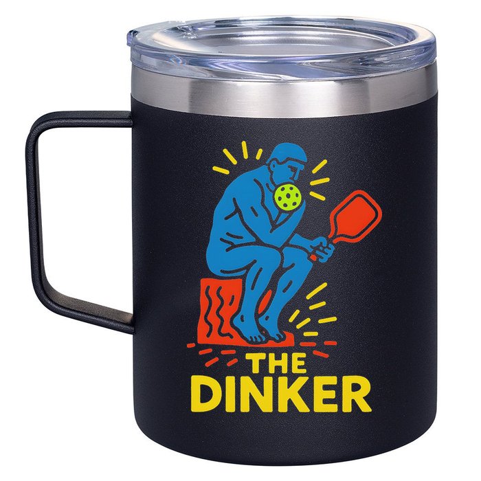 The Thinker By Auguste Rodin Contemplates Pickleball 12oz Stainless Steel Coffee Mug
