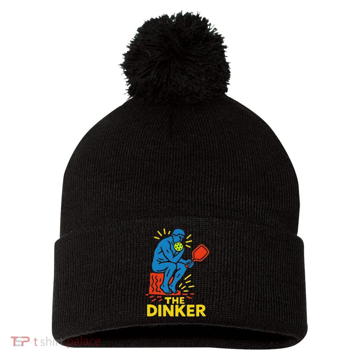 The Thinker By Auguste Rodin Contemplates Pickleball Pom Pom 12in Knit Beanie
