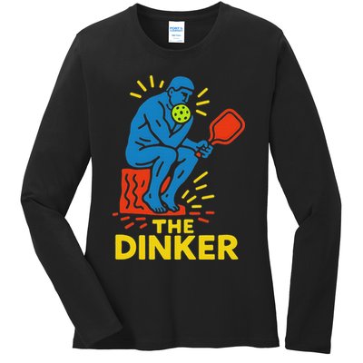 The Thinker By Auguste Rodin Contemplates Pickleball Ladies Long Sleeve Shirt
