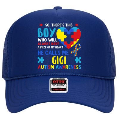 ThereS This Boy He Calls Me Gigi Gg Autism Awareness High Crown Mesh Back Trucker Hat