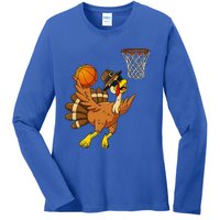 Thanksgiving Turkey Basketball Player Funny Ladies Long Sleeve Shirt