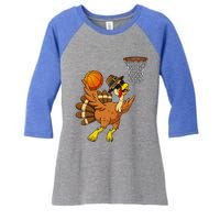 Thanksgiving Turkey Basketball Player Funny Women's Tri-Blend 3/4-Sleeve Raglan Shirt