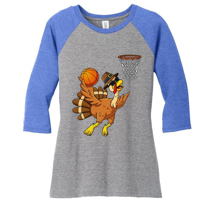 Thanksgiving Turkey Basketball Player Funny Women's Tri-Blend 3/4-Sleeve Raglan Shirt