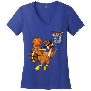 Thanksgiving Turkey Basketball Player Funny Women's V-Neck T-Shirt