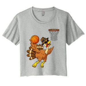 Thanksgiving Turkey Basketball Player Funny Women's Crop Top Tee