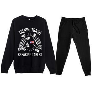 Talking Trash Breaking Tables Dominoes Lover Domino Player Premium Crewneck Sweatsuit Set