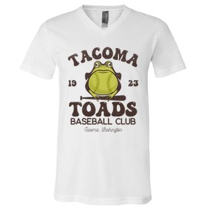 Tacoma Toads Baseball Retro Minor League Baseball Team V-Neck T-Shirt