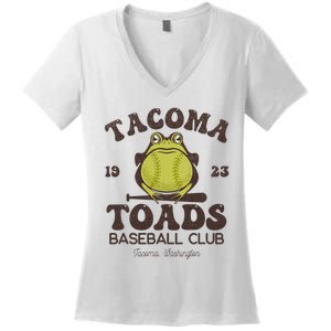 Tacoma Toads Baseball Retro Minor League Baseball Team Women's V-Neck T-Shirt