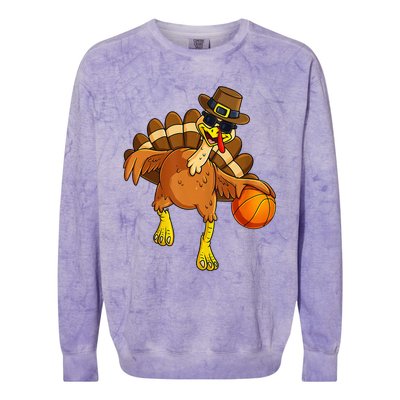 Thanksgiving Turkey Basketball Player Pilgrim Colorblast Crewneck Sweatshirt