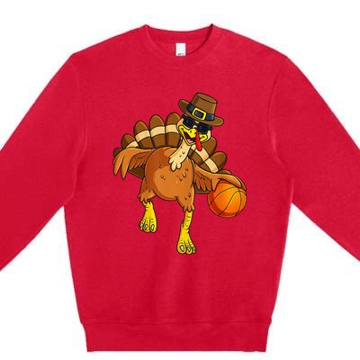 Thanksgiving Turkey Basketball Player Pilgrim Premium Crewneck Sweatshirt