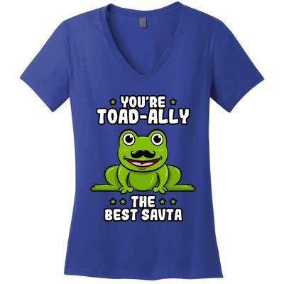 Toadgiftally The Best Savta Frog Lover Toad Grandfather Gift Women's V-Neck T-Shirt