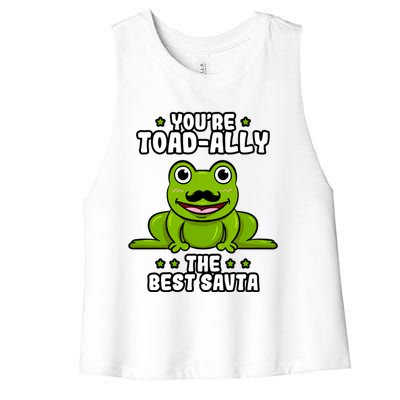 Toadgiftally The Best Savta Frog Lover Toad Grandfather Gift Women's Racerback Cropped Tank