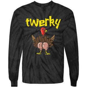 Twerky Turkey Butt Thanksgiving Twerk Dance Pun Tie-Dye Long Sleeve Shirt