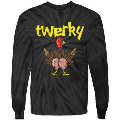 Twerky Turkey Butt Thanksgiving Twerk Dance Pun Tie-Dye Long Sleeve Shirt