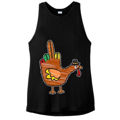 Thanksgiving Turkey Bird Middle Finger Ladies PosiCharge Tri-Blend Wicking Tank