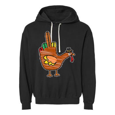 Thanksgiving Turkey Bird Middle Finger Garment-Dyed Fleece Hoodie