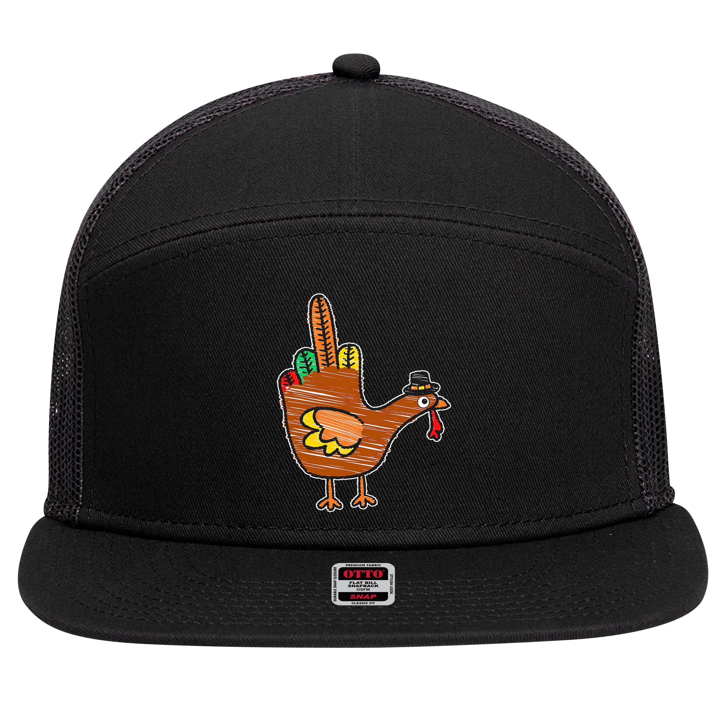 Thanksgiving Turkey Bird Middle Finger 7 Panel Mesh Trucker Snapback Hat