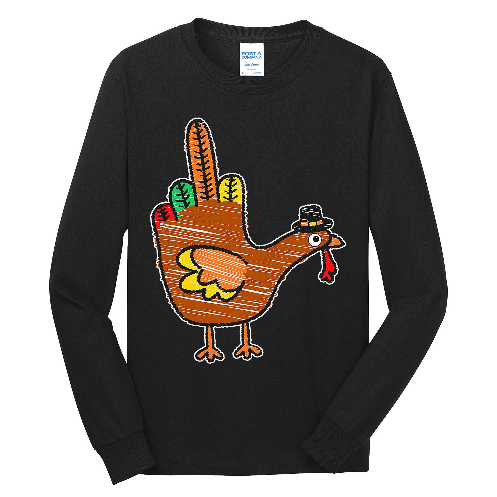 Thanksgiving Turkey Bird Middle Finger Tall Long Sleeve T-Shirt